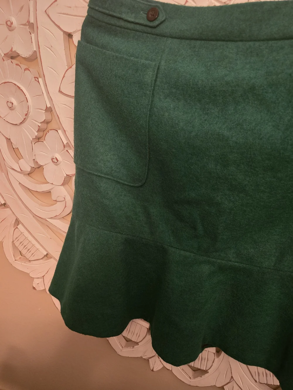Anthropologie Maeve Green Ruffle Wool Skirt